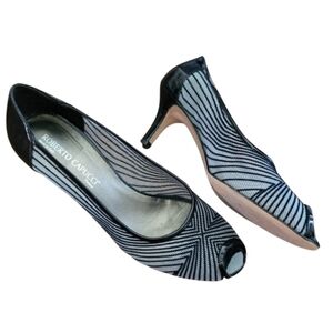 Roberto Capucci Italian Vintage Striped Open Toe Pump Heel Shoes Size 9.5